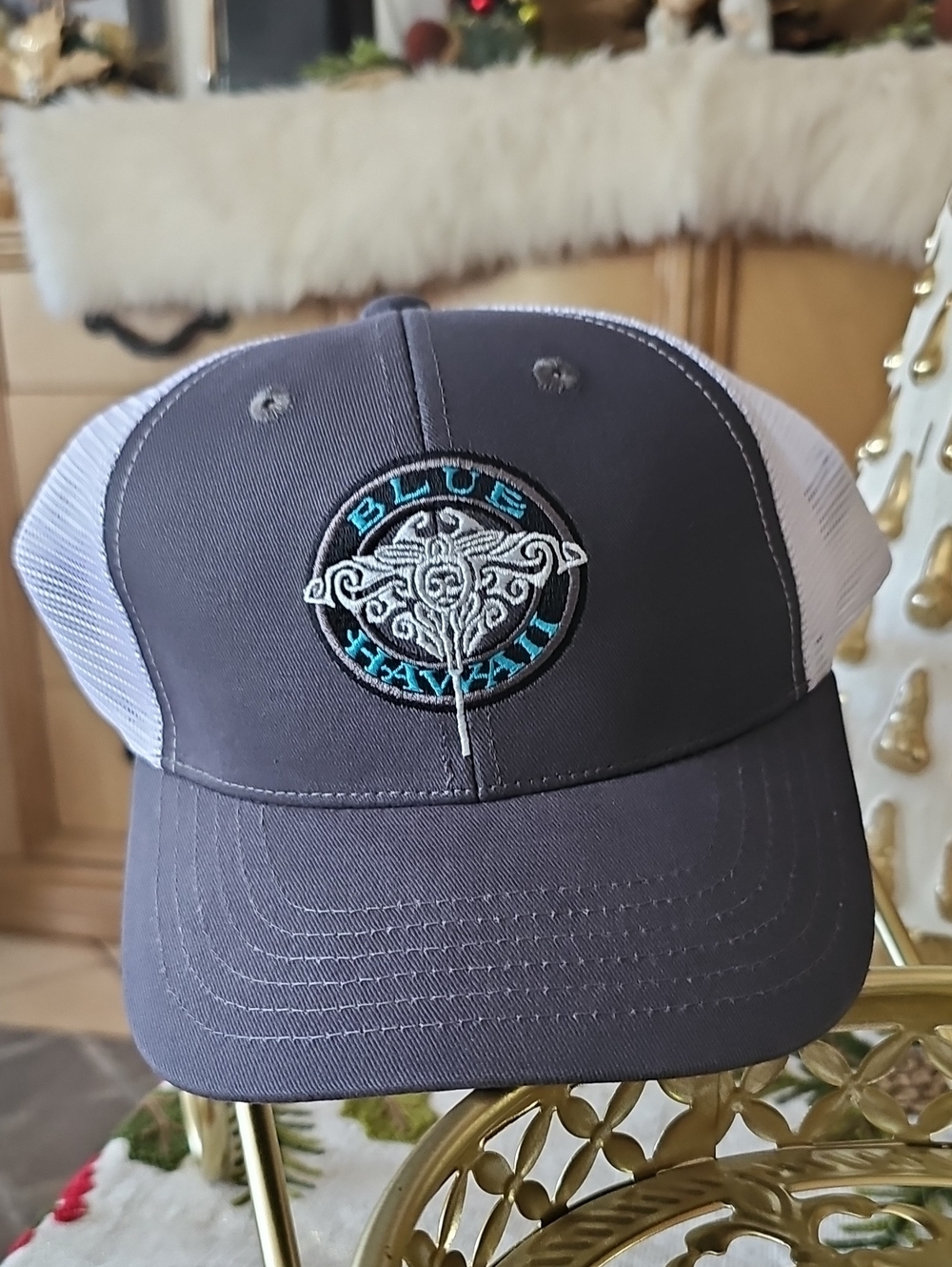 Blue Hawaii Dive HI Embroidered Trucker Hat - Charcoal & White